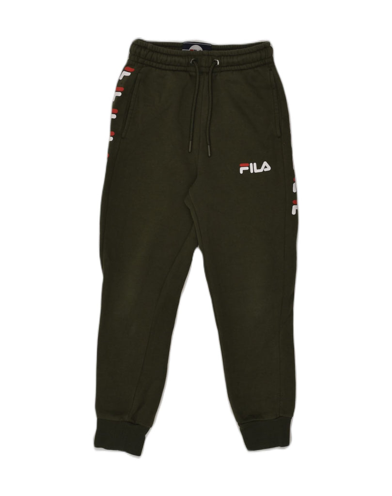 FILA Boys Graphic Tracksuit Trousers Joggers 8-9 Years Khaki Polyester | Vintage Fila | Thrift | Second-Hand Fila | Used Clothing | Messina Hembry 