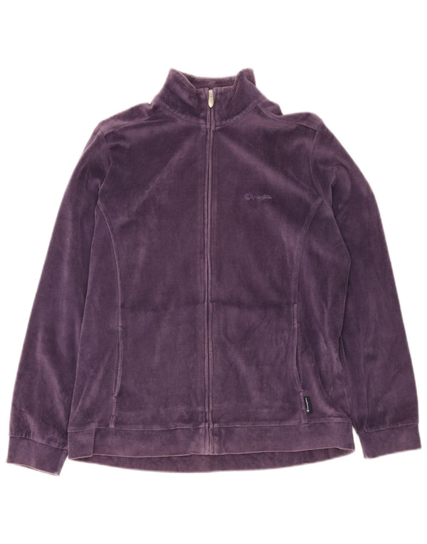 Champion Womens Velvet Tracksuit Top Jacket UK 16 Large Navy Blue Cotton