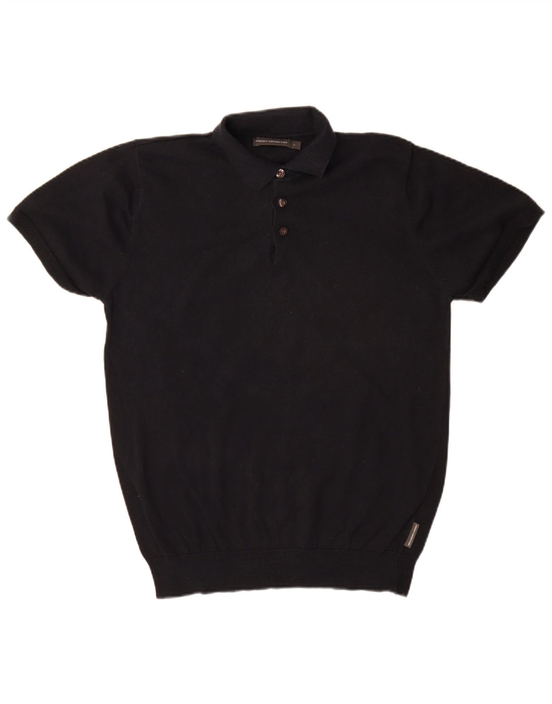 French Connection Mens Short Sleeve Polo Neck Jumper Sweater Large Black