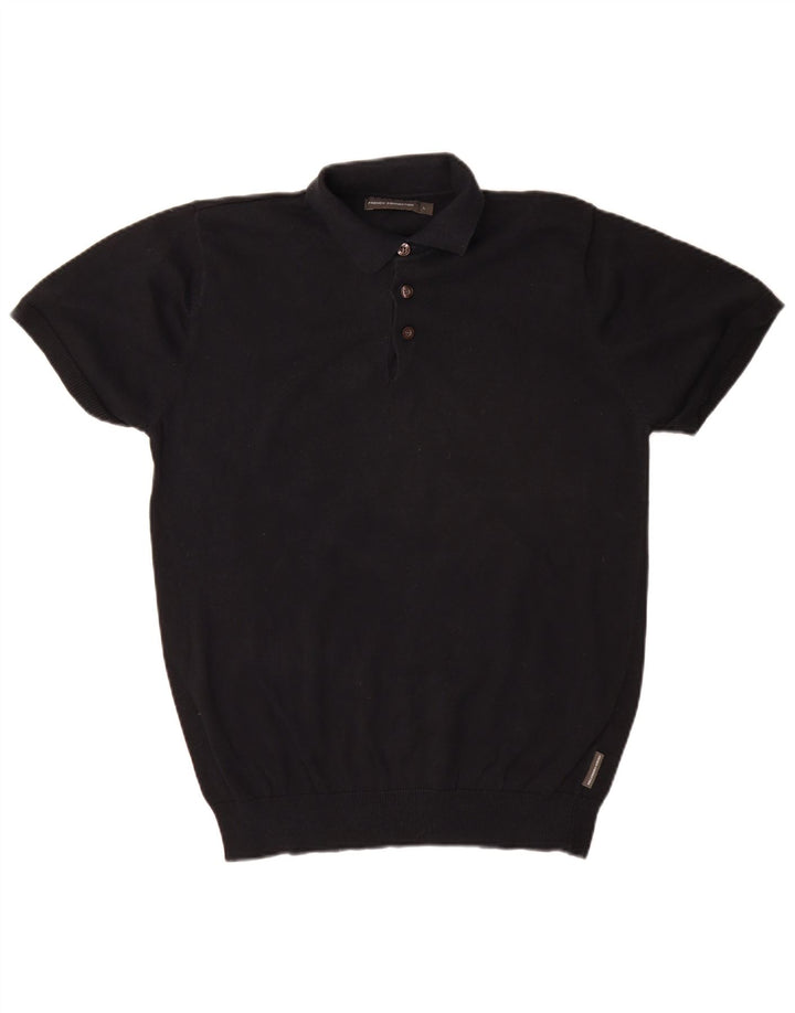 French Connection Mens Short Sleeve Polo Neck Jumper Sweater Large Black