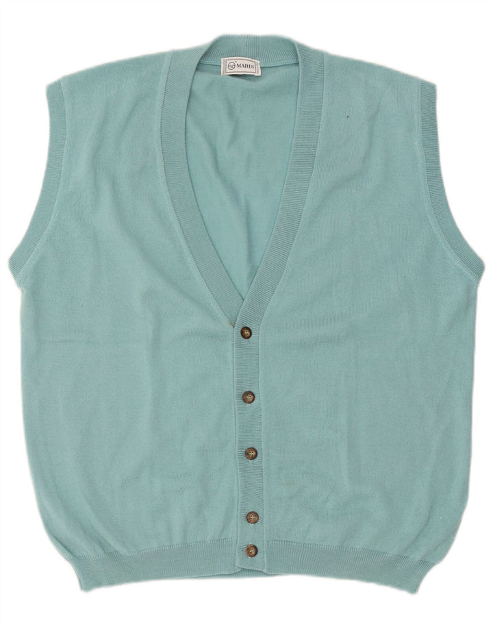 Vintage Mens Sleeveless Cardigan Sweater XL Blue Wool