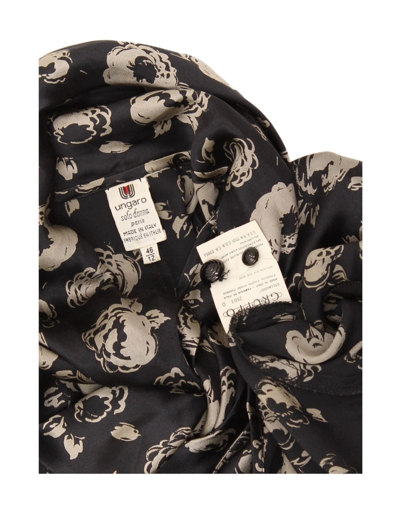 UNGARO SOLO DONNA Womens Crop Shirt Blouse UK 12 Medium Black Floral Vintage Ungaro Solo Donna and Second-Hand Ungaro Solo Donna from Messina Hembry 