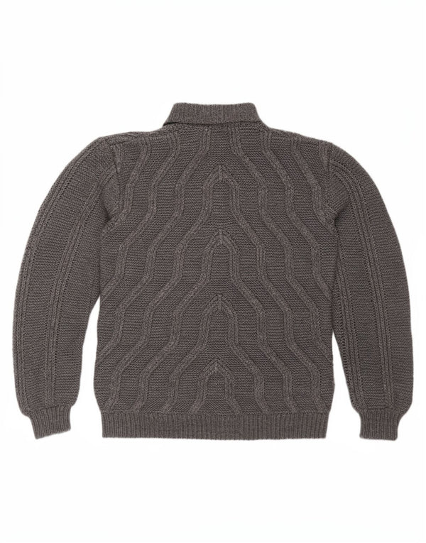 Vintage Mens Turtle Neck Jumper Sweater Medium Grey Geometric
