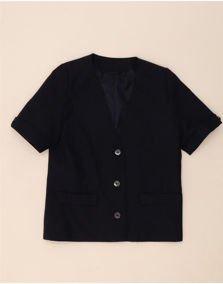 DAVID BARRY Womens 3 Button Blazer Jacket UK 12 Medium Navy Blue