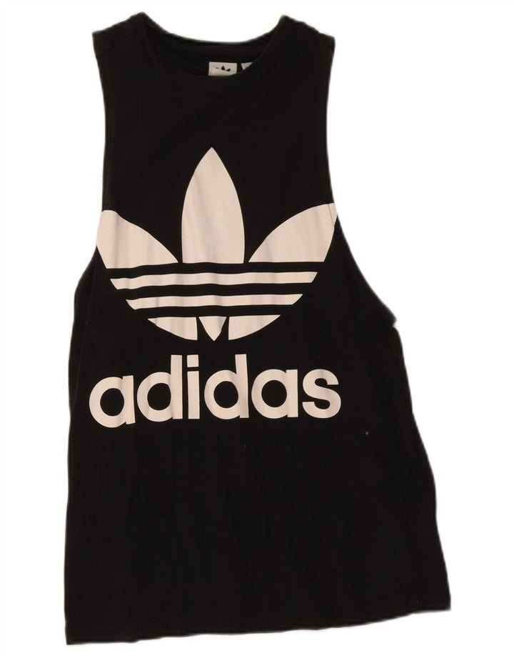 Adidas Womens Graphic Vest Top UK 12 Medium Black Cotton
