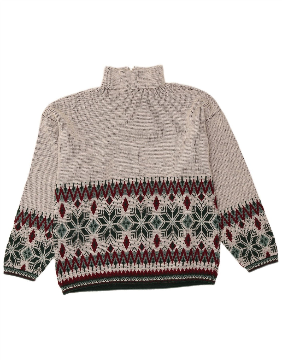 Vintage Mens Zip Neck Jumper Sweater Medium Grey Fair Isle