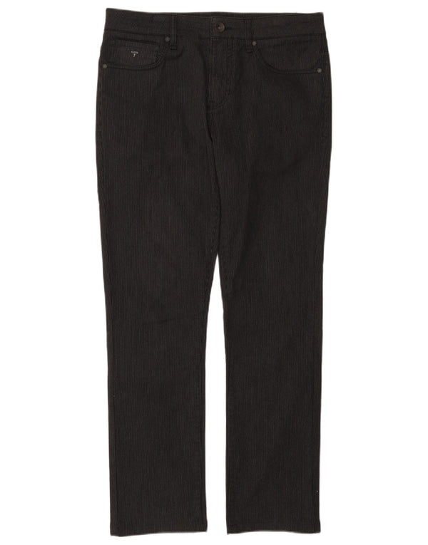 GUESS Mens Straight Casual Trousers W32 L30 Black Pinstripe Cotton