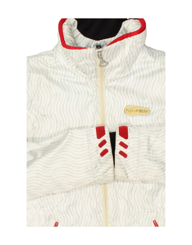 COLMAR Womens Ski Jacket IT 42 Medium White Striped | Vintage Colmar | Thrift | Second-Hand Colmar | Used Clothing | Messina Hembry 