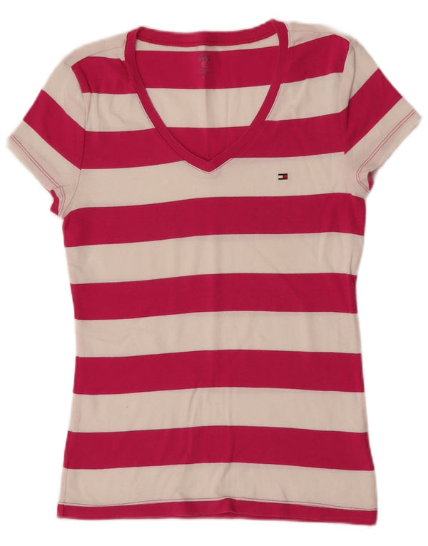 Tommy Hilfiger Womens T-Shirt Top UK 12 Medium Pink Striped