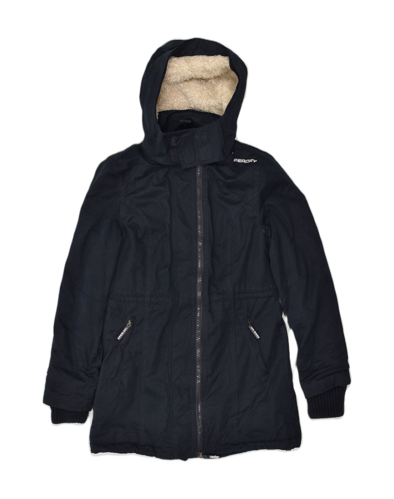 SUPERDRY Womens Hooded Parka Jacket UK 10 Small Navy Blue Polyester | Vintage Superdry | Thrift | Second-Hand Superdry | Used Clothing | Messina Hembry 