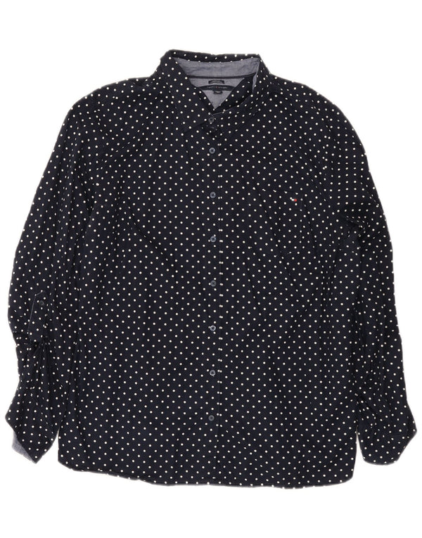 Tommy Hilfiger Womens Classic Fit Shirt 2XL Navy Blue Spotted Cotton