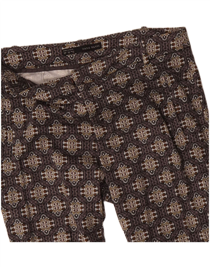 ZARA Womens Slim Casual Trousers EU 40 Medium W30 L27 Brown Geometric