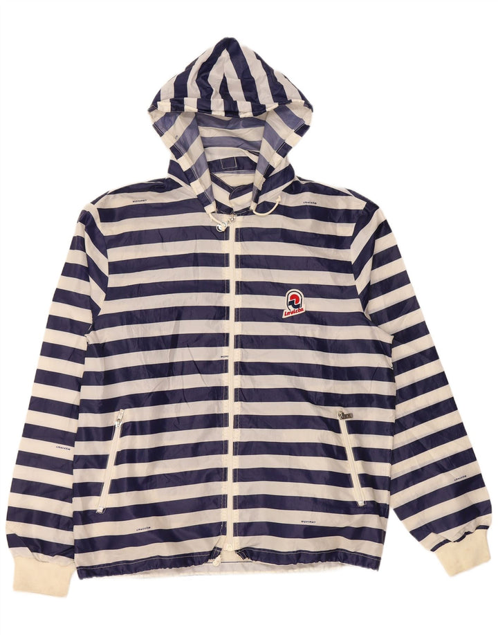 INVICTA Mens Hooded Rain Jacket UK 40 Large Navy Blue Striped Polyester