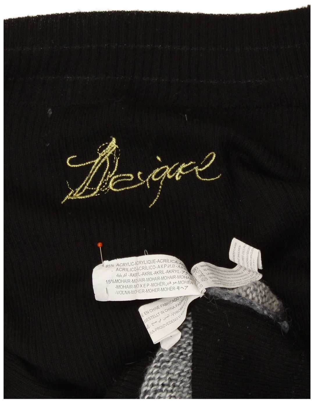 DESIGUAL Womens Boat Neck Jumper Sweater UK 12 Medium Black Colourful