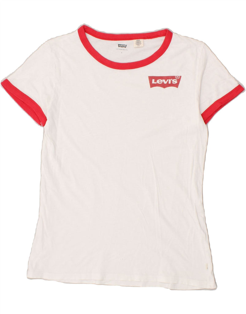 LEVI'S Womens Graphic T-Shirt Top UK 10 Small White Vintage Levi's and Second-Hand Levi's from Messina Hembry 