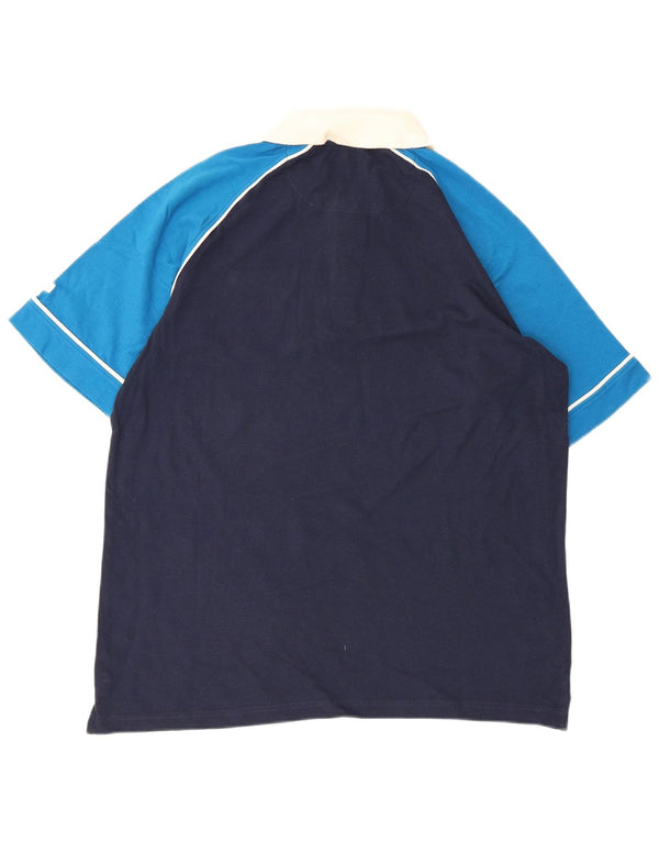 Asics Mens Rugby Polo Shirt Large Navy Blue Colourblock Cotton