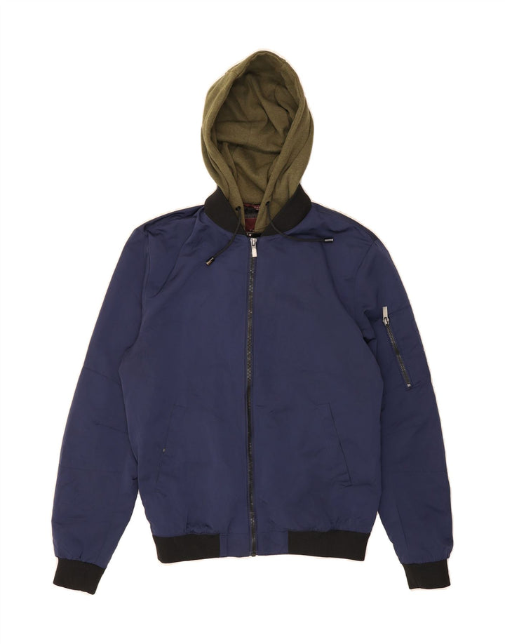 ZARA Mens Hooded Bomber Jacket UK 36 Small Navy Blue Colourblock Vintage Zara and Second-Hand Zara from Messina Hembry 