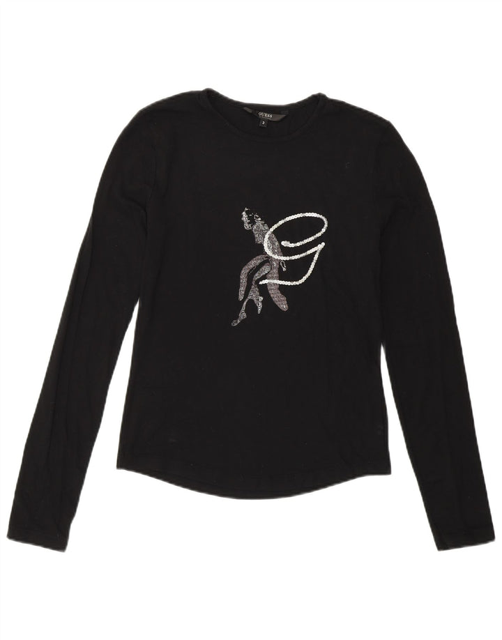 Guess By Marciano Womens Graphic Top Long Sleeve Size 3 XS Black
