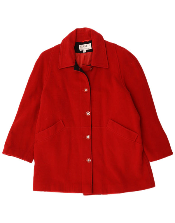 CLASSIC Womens Oversized Overcoat UK 12 Medium Red Wool