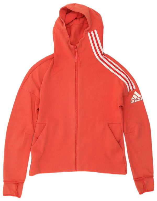 Adidas Womens Zip Hoodie Sweater UK 16/18 Large Red Cotton