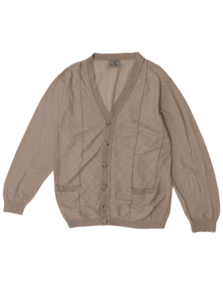 Enzo Goti Mens Cardigan Sweater Small Grey Chevron Acrylic