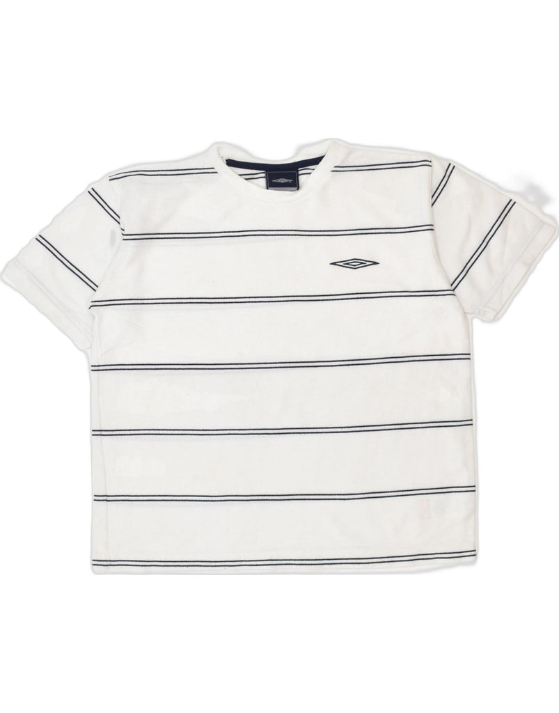 UMBRO Boys T-Shirt Top 10-11 Years Off White Striped Polyester | Vintage | Thrift | Second-Hand | Used Clothing | Messina Hembry 