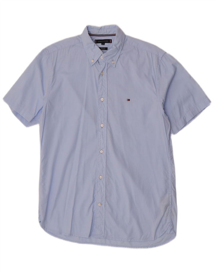 Tommy Hilfiger Mens Short Sleeve Regular Fit Shirt Medium Blue Cotton