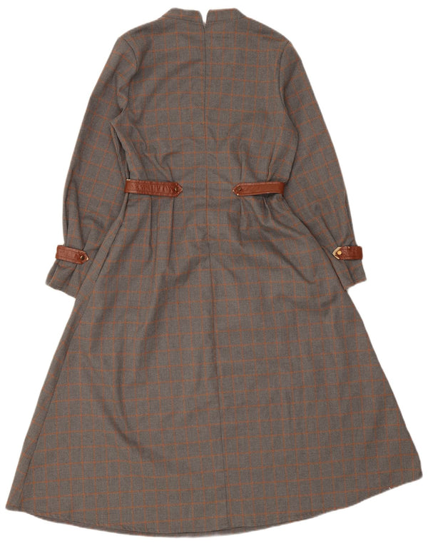 Vintage Womens Long Sleeve Maxi Dress UK 10 Small Grey Check