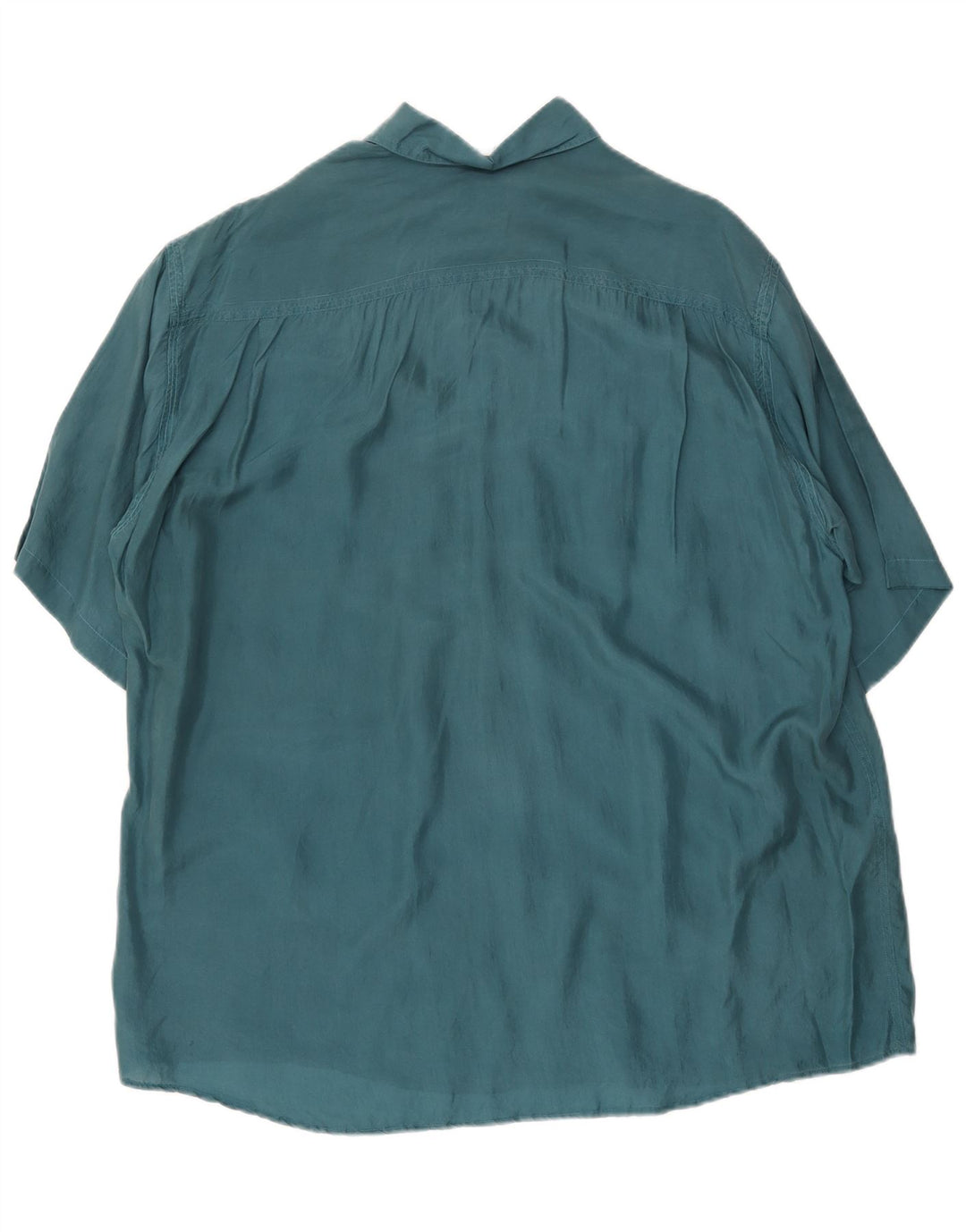 VINTAGE Mens Short Sleeve Loose Fit Shirt Medium Green Silk