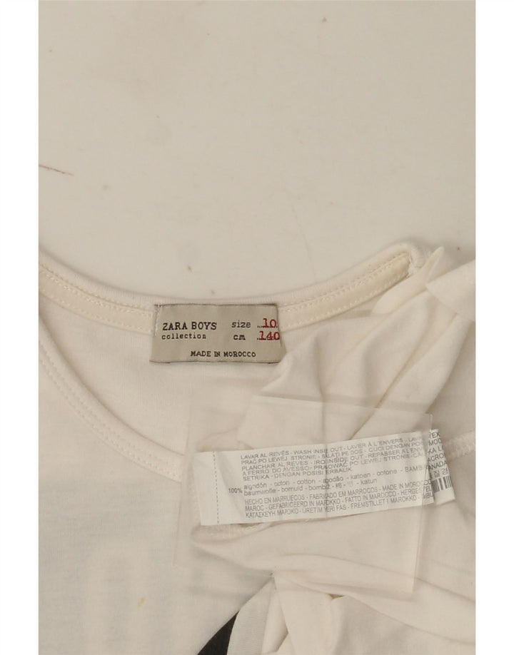 Zara Boys Graphic Top Long Sleeve 9-10 Years White Colourblock Cotton