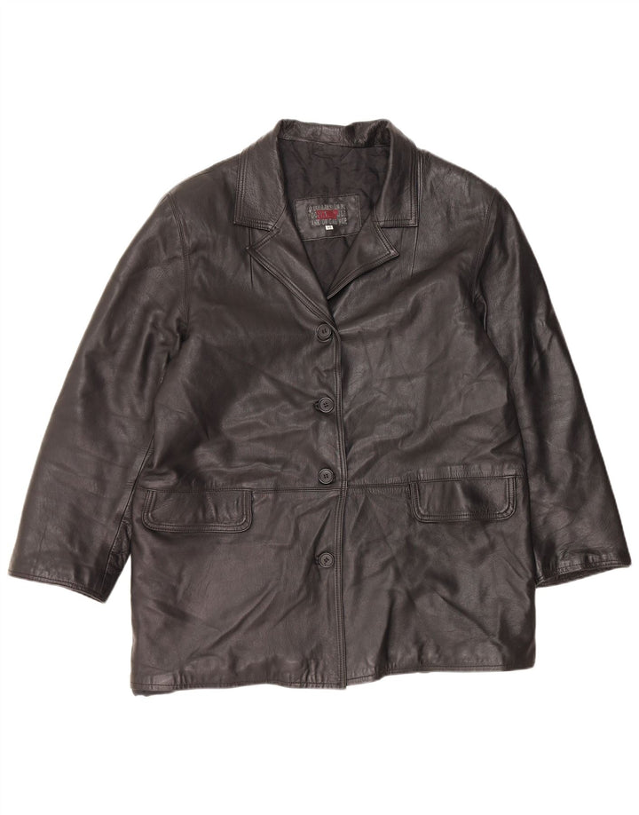 VINTAGE Womens Leather Coat IT 48 XL Black Leather
