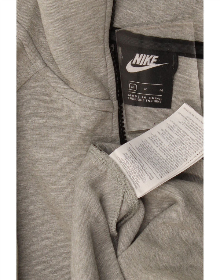 NIKE Womens Zip Hoodie Sweater UK 14 Medium Grey Flecked Cotton