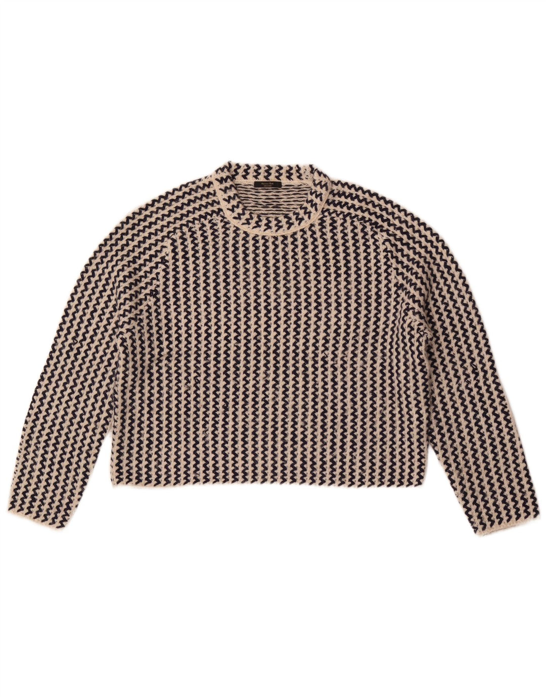 Massimo Dutti Womens Crop Crew Neck Jumper Sweater UK 10 Small Off White