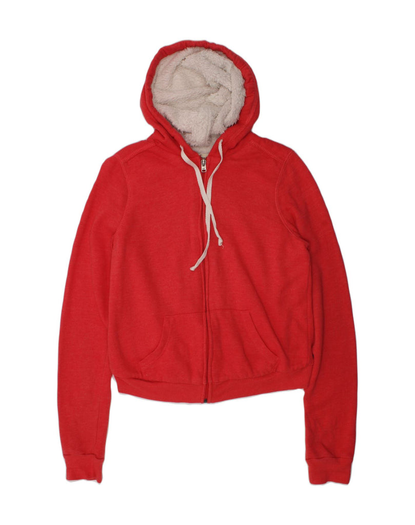 HOLLISTER Womens Sherpa Crop Zip Hoodie Sweater UK 10 Small Red Cotton | Vintage Hollister | Thrift | Second-Hand Hollister | Used Clothing | Messina Hembry 