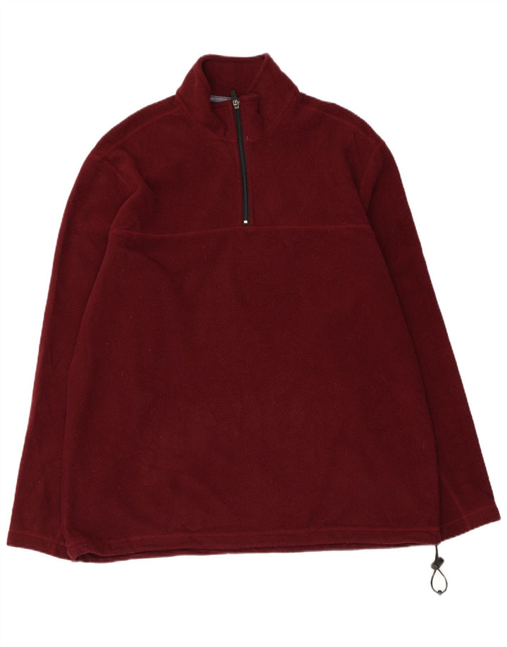 Eddie Bauer Mens Zip Neck Fleece Jumper Large Maroon Polyester