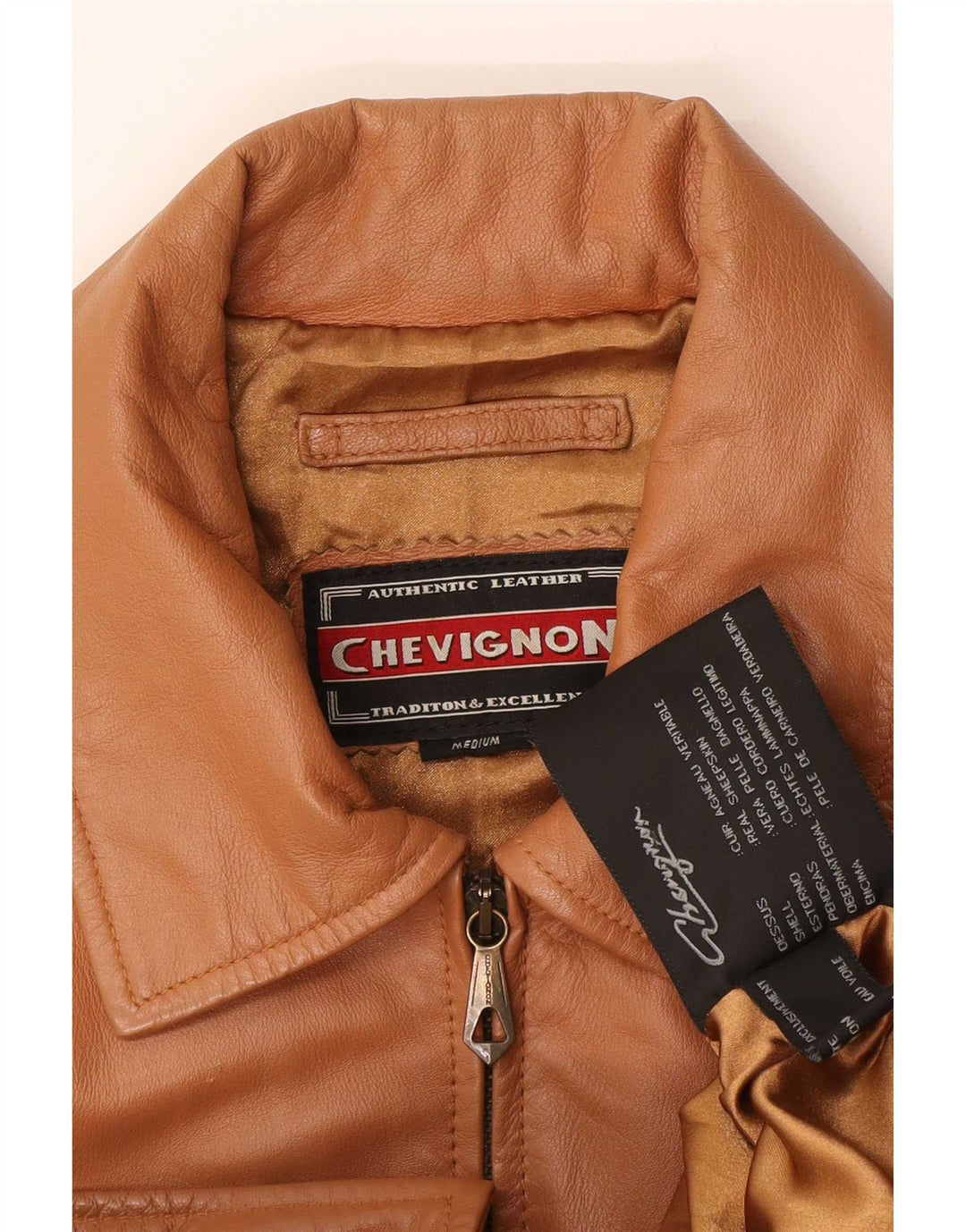 Chevignon Mens Leather Jacket UK 38 Medium Brown