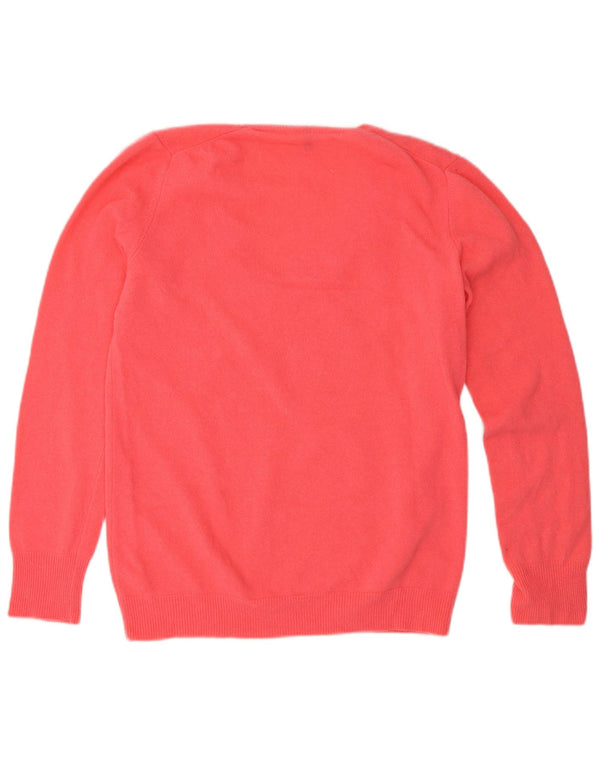 Benetton Womens V-Neck Jumper Sweater UK 12 Medium Pink