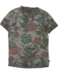 JACK & JONES Mens Graphic T-Shirt Top Medium Grey Floral Cotton