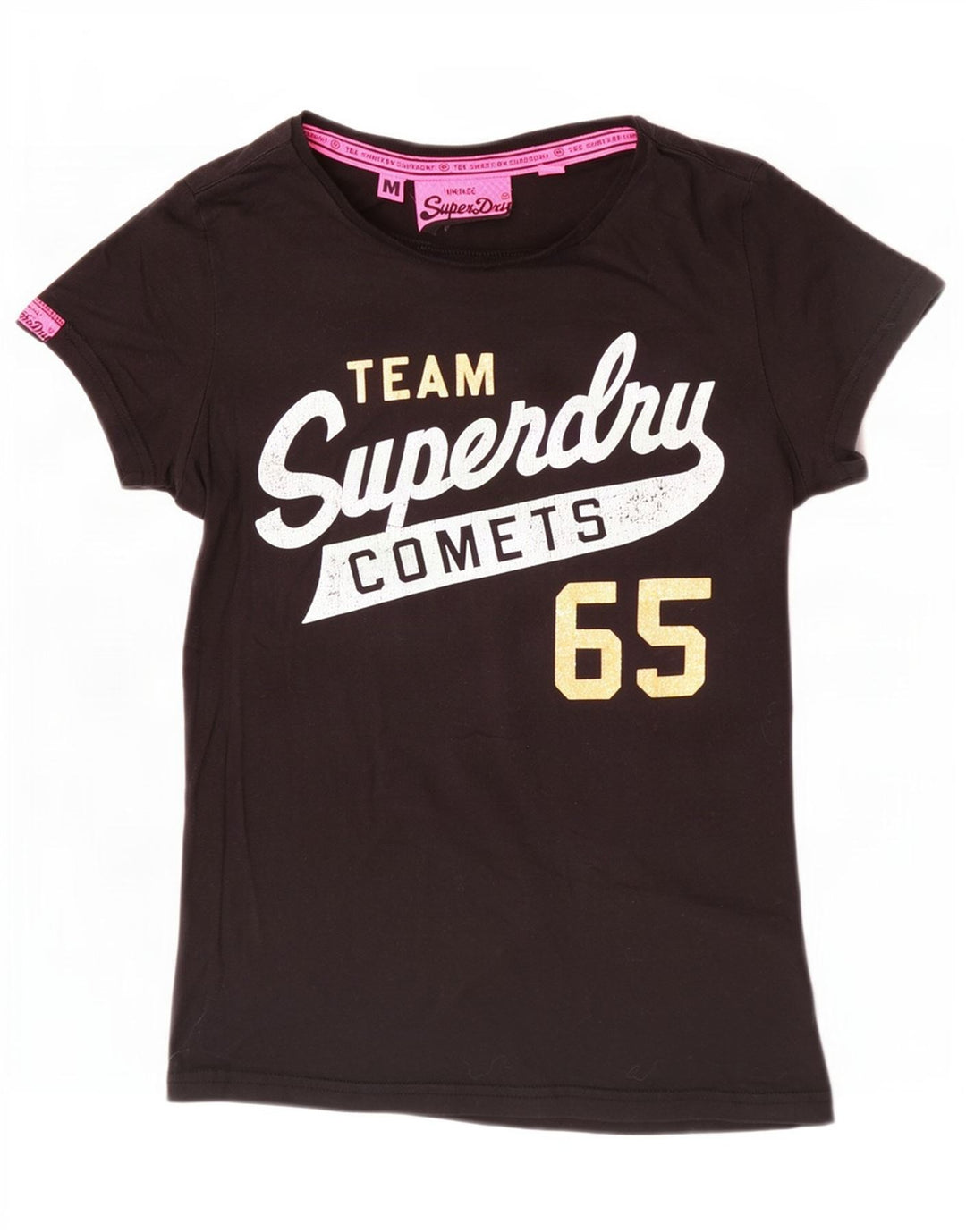 Superdry Womens Graphic T-Shirt Top UK 12 Medium Black Cotton
