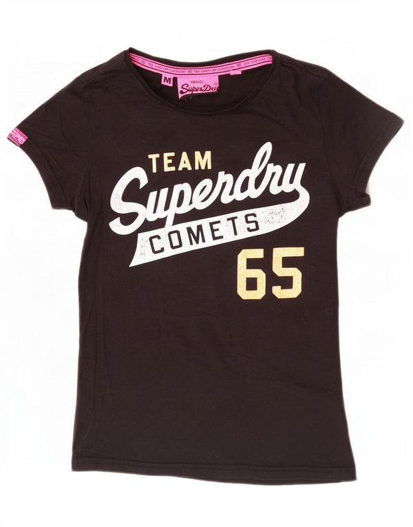 Superdry Womens Graphic T-Shirt Top UK 12 Medium Black Cotton