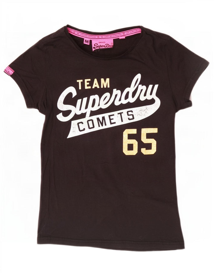 Superdry Womens Graphic T-Shirt Top UK 12 Medium Black Cotton