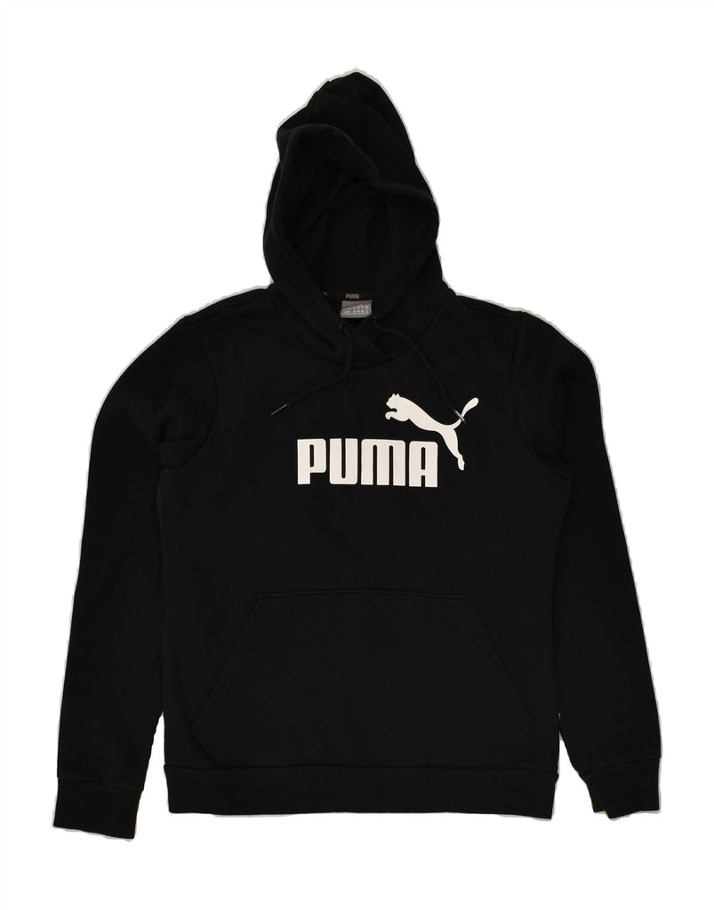 PUMA Womens Graphic Hoodie Jumper UK 12 Medium Black Cotton | Vintage Puma | Thrift | Second-Hand Puma | Used Clothing | Messina Hembry 