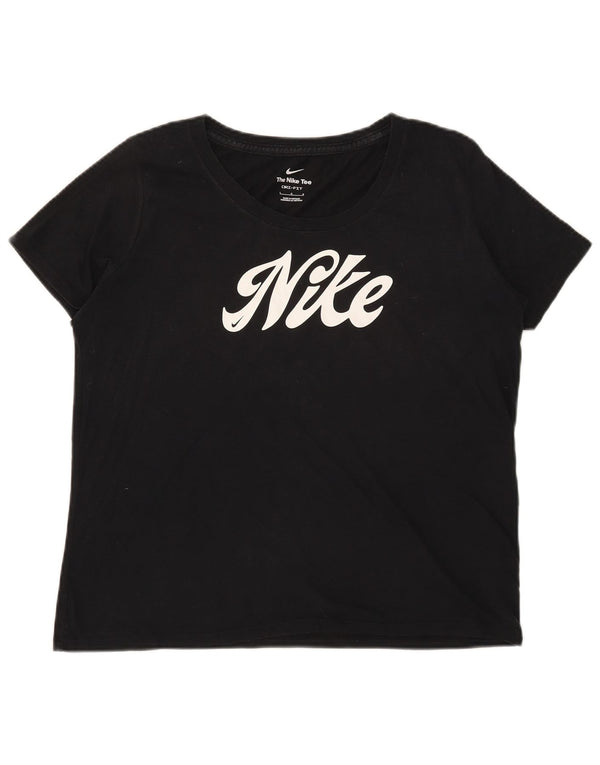 Nike Womens Dri Fit Graphic T-Shirt Top UK 16 Large Black Cotton