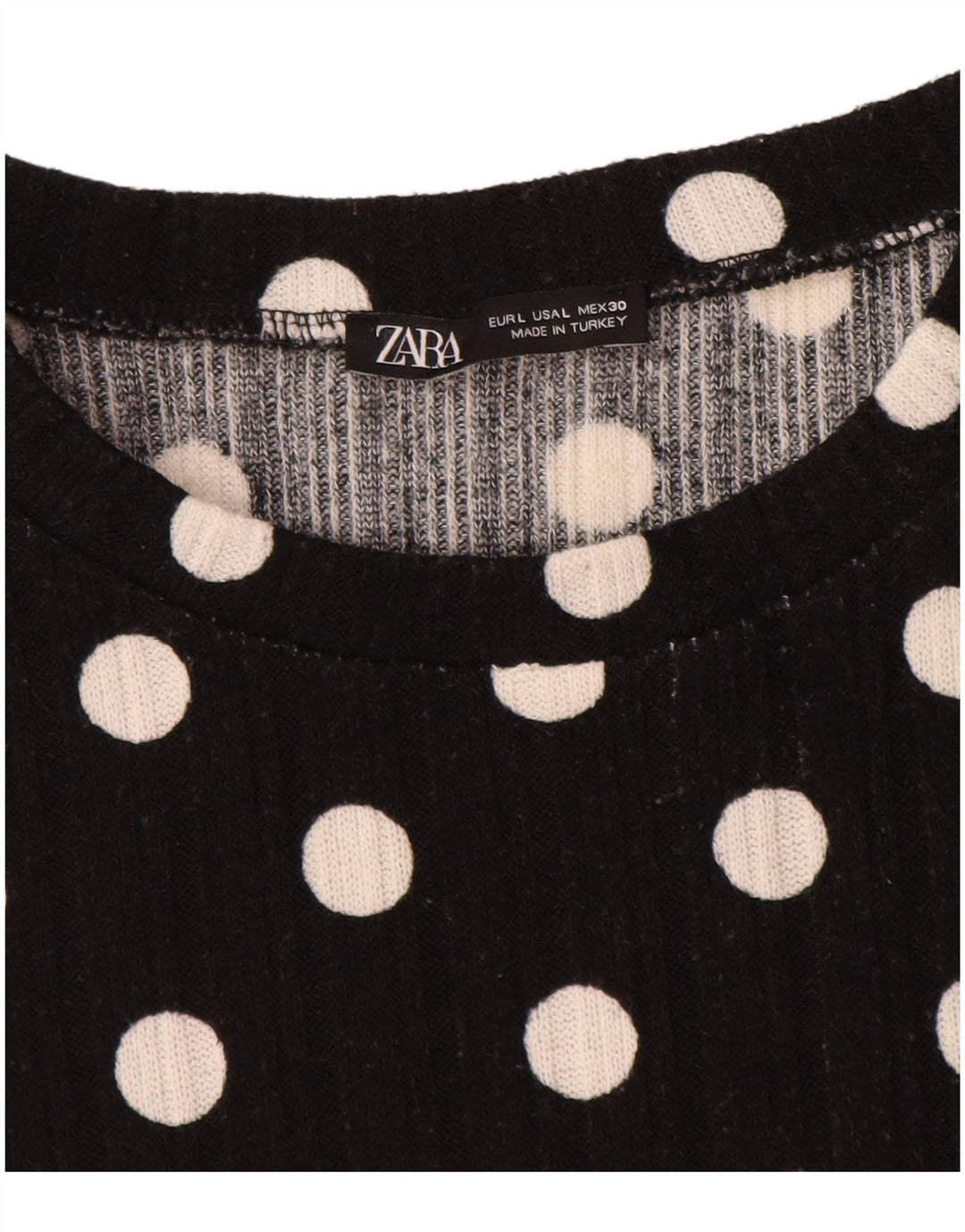 Zara Womens T-Shirt Top UK 14 Large Black Polka Dot