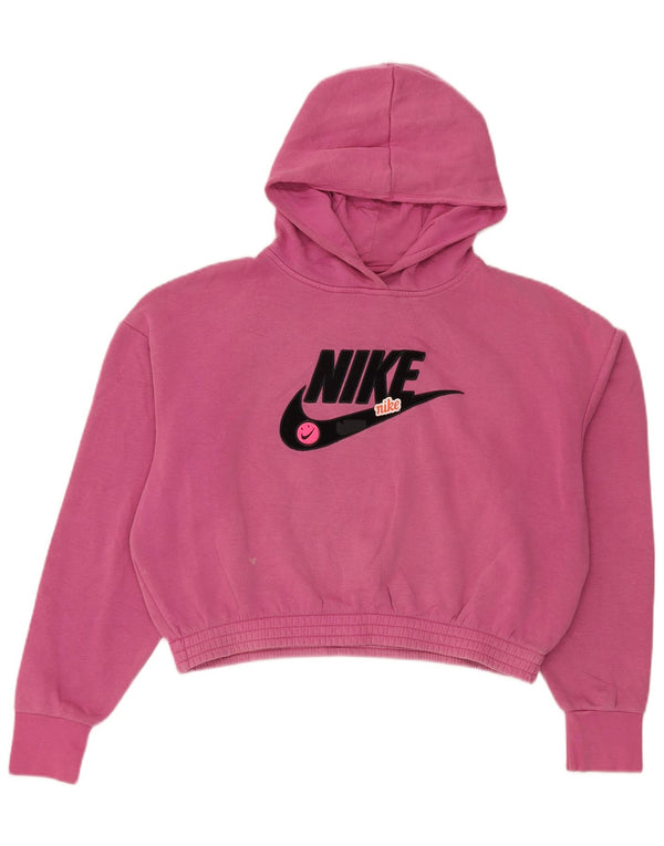 Nike Womens Smiley Graphic Oversized Hoodie Jumper UK 14 Medium Pink Cotton