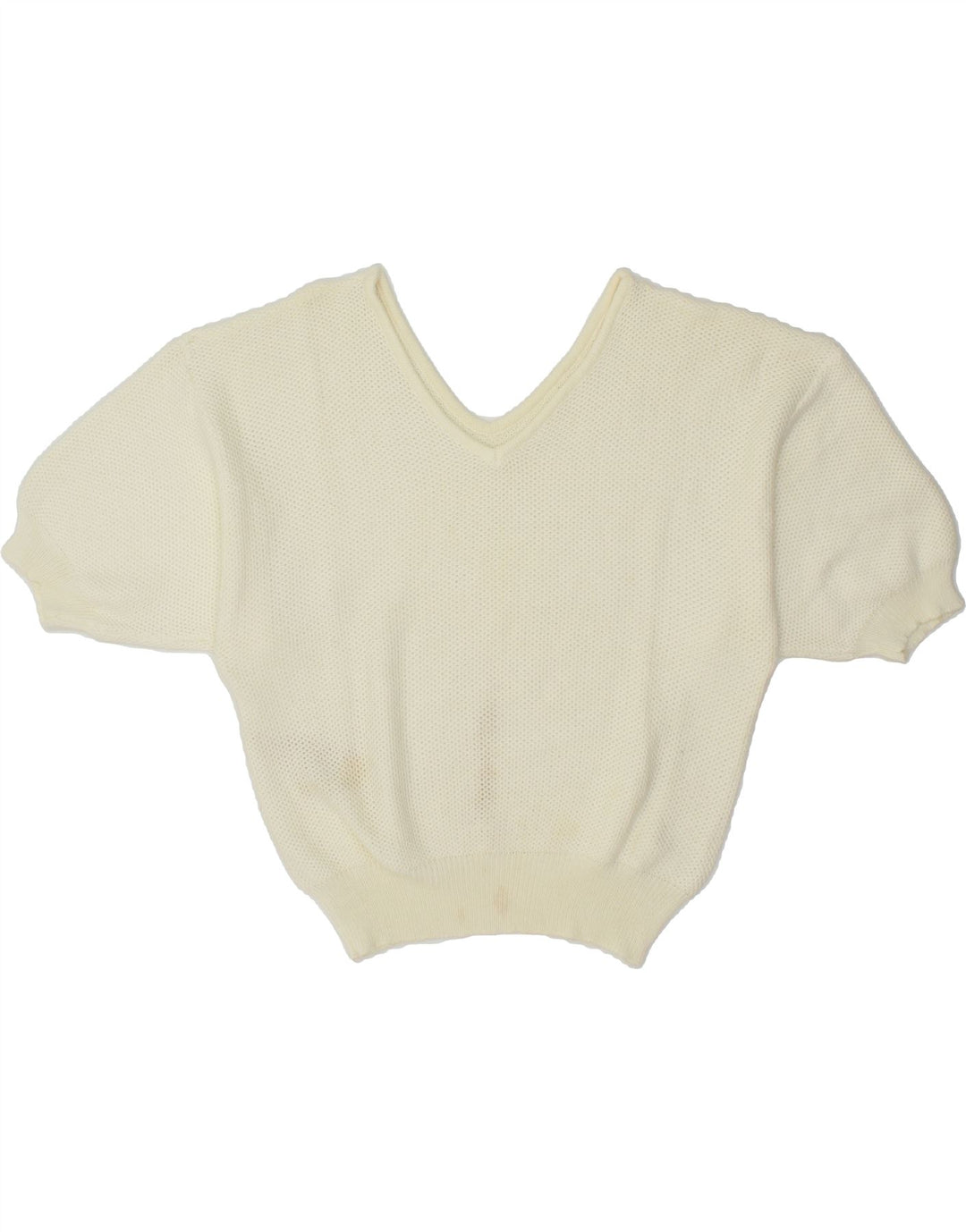 VINTAGE Womens See Through V-Neck Jumper Sweater UK 14 Medium Off White Vintage Vintage and Second-Hand Vintage from Messina Hembry 