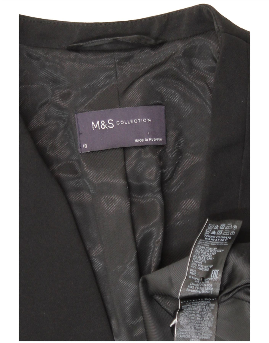 Marks & Spencer Womens 1 Button Blazer Jacket UK 18 XL Black Polyester