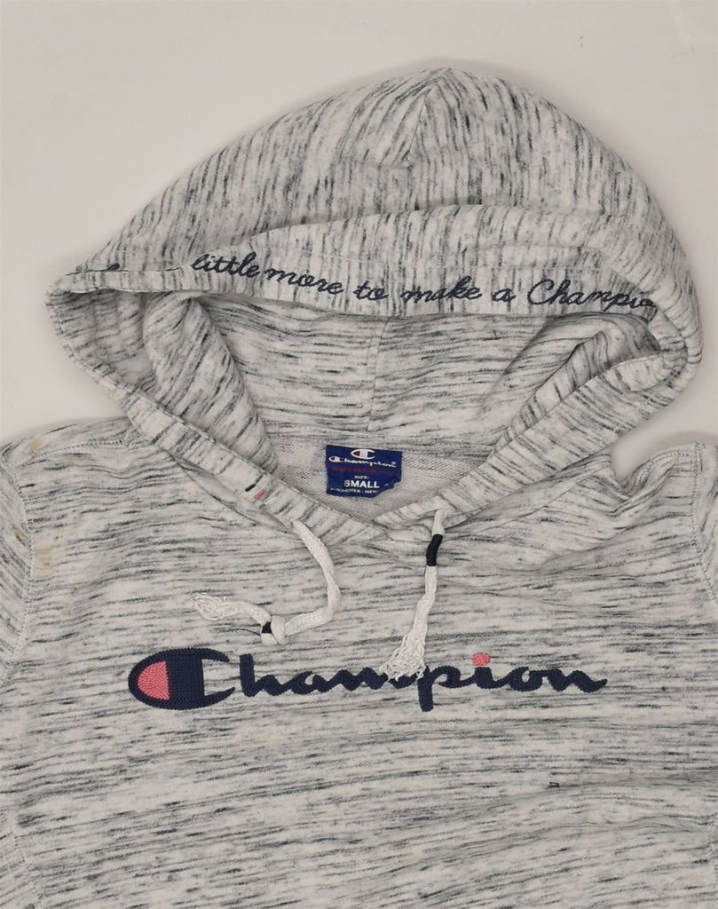 CHAMPION Womens Graphic Hoodie Jumper UK 8 Small Grey Polyester | Vintage Champion | Thrift | Second-Hand Champion | Used Clothing | Messina Hembry 