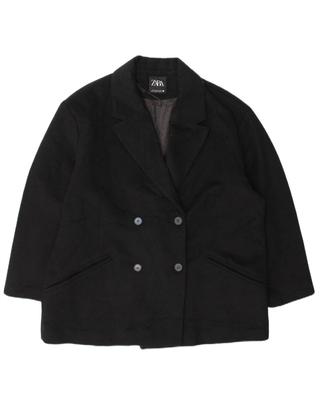 Zara Womens Loose Fit Double Breasted Coat UK 18 XL Black
