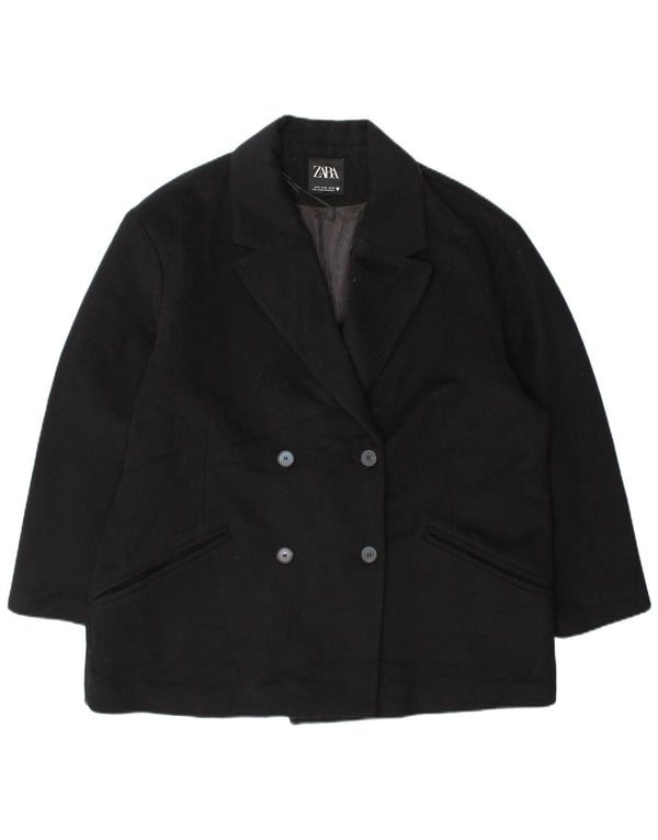 Zara Womens Loose Fit Double Breasted Coat UK 18 XL Black